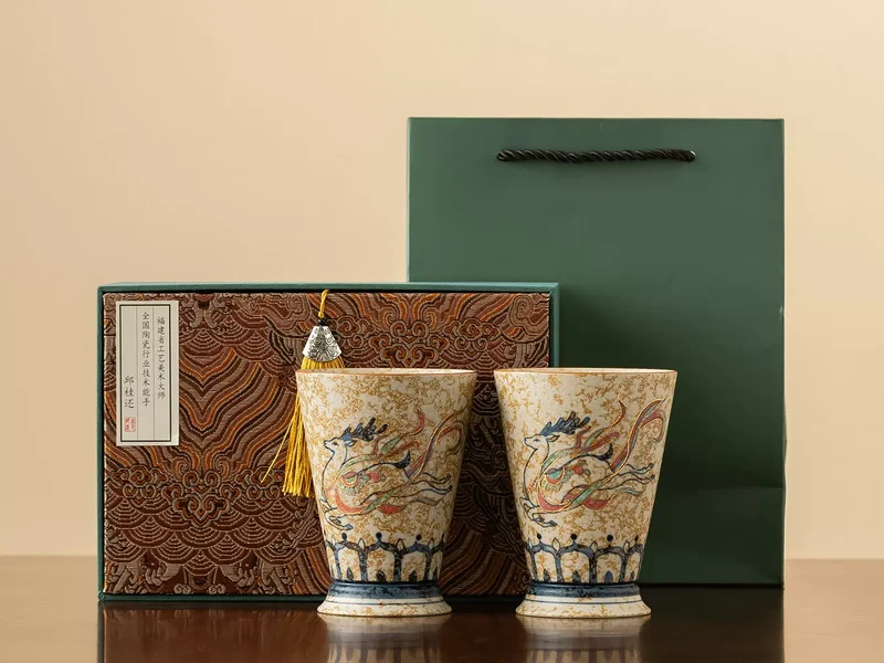 The Deer Duet hand-painted porcelain pair with its presentation box