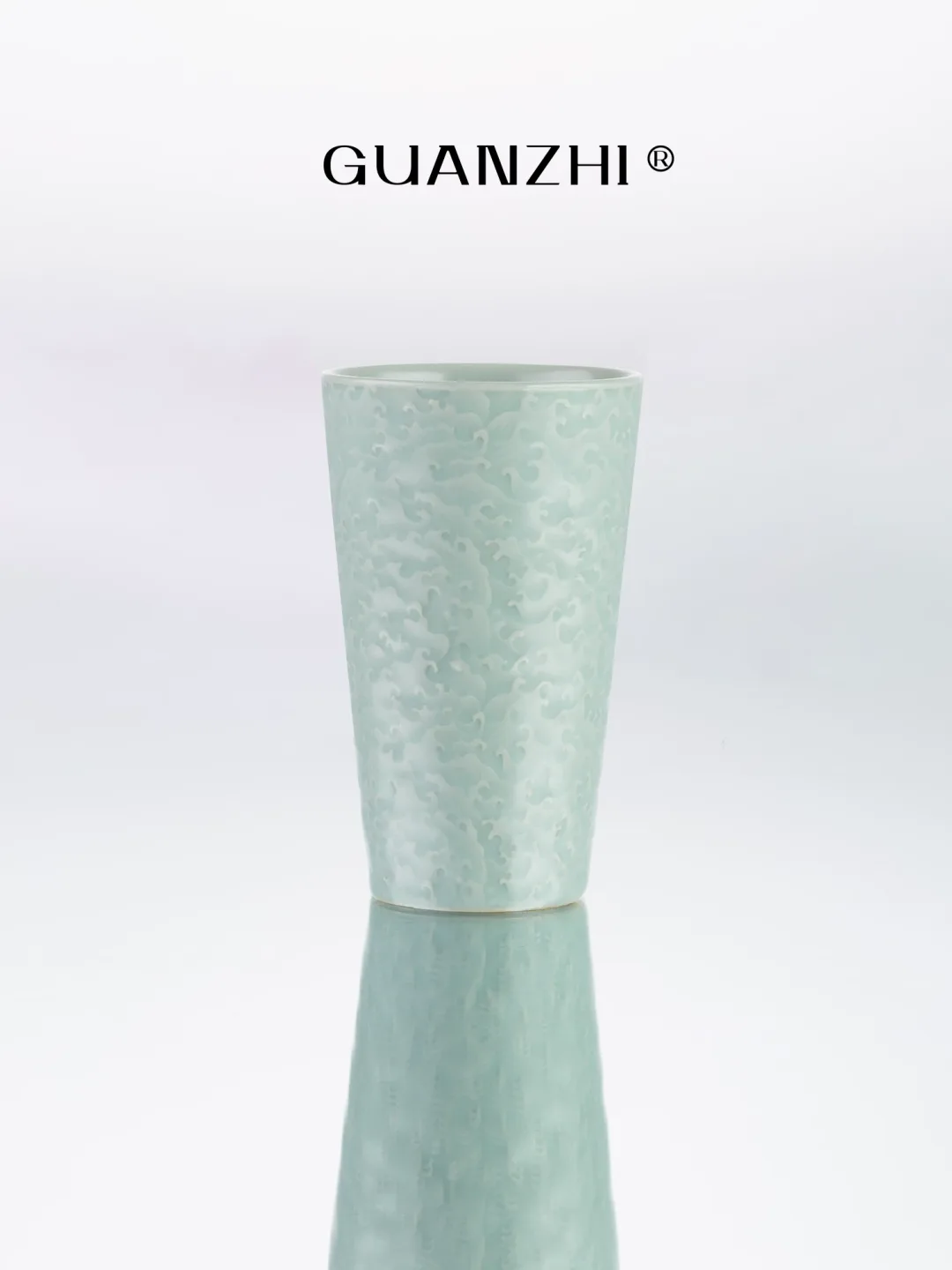 Guanzhi Sky-Blue Ru Ware Cup with Embossed Waves for Cola, Water, Tea and Coffee 7