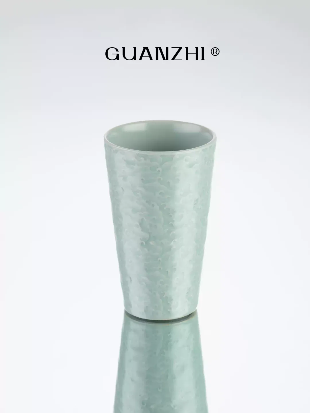 Guanzhi Sky-Blue Ru Ware Cup with Embossed Waves for Cola, Water, Tea and Coffee 1