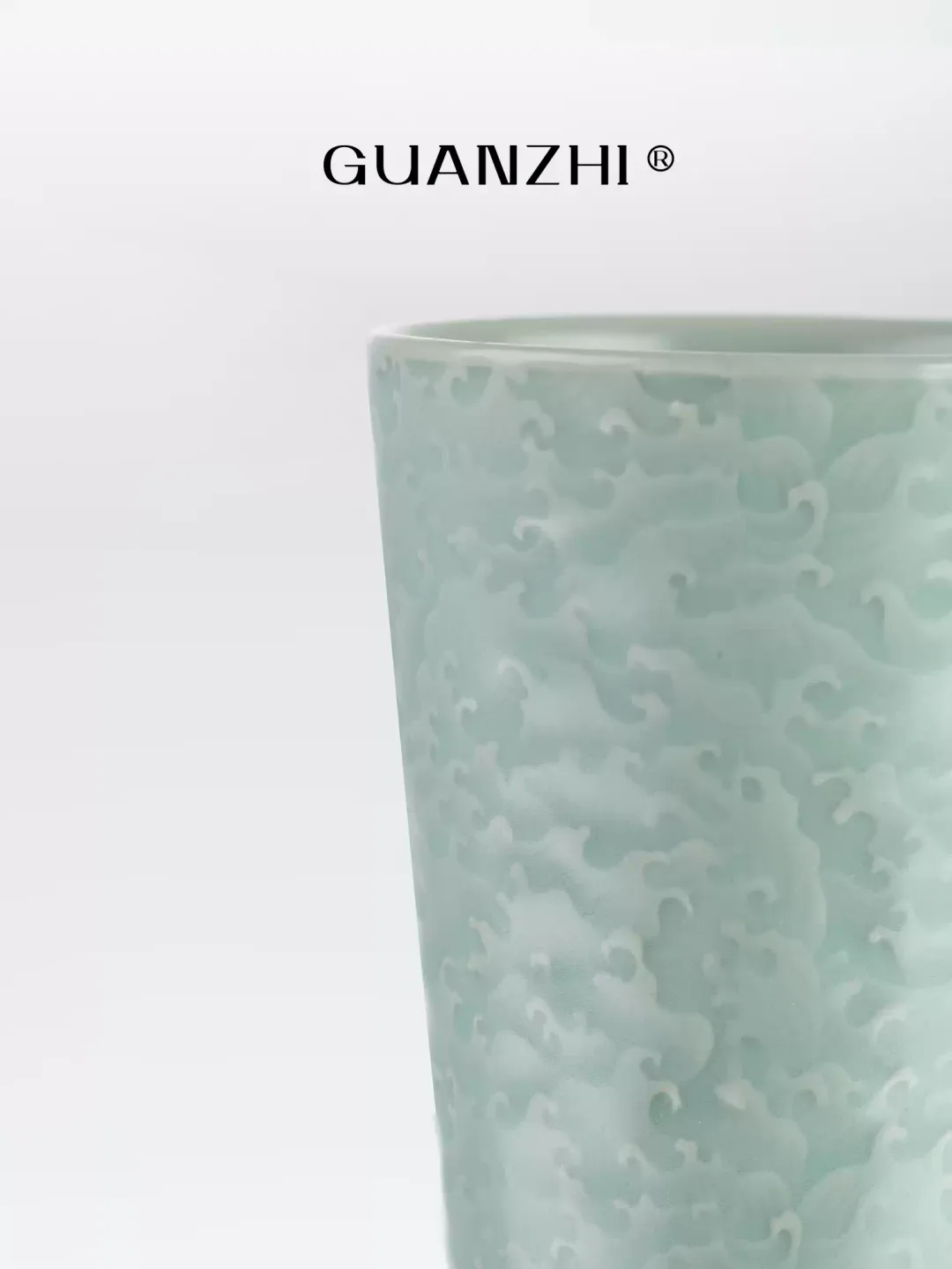 Guanzhi Sky-Blue Ru Ware Cup with Embossed Waves for Cola, Water, Tea and Coffee 4