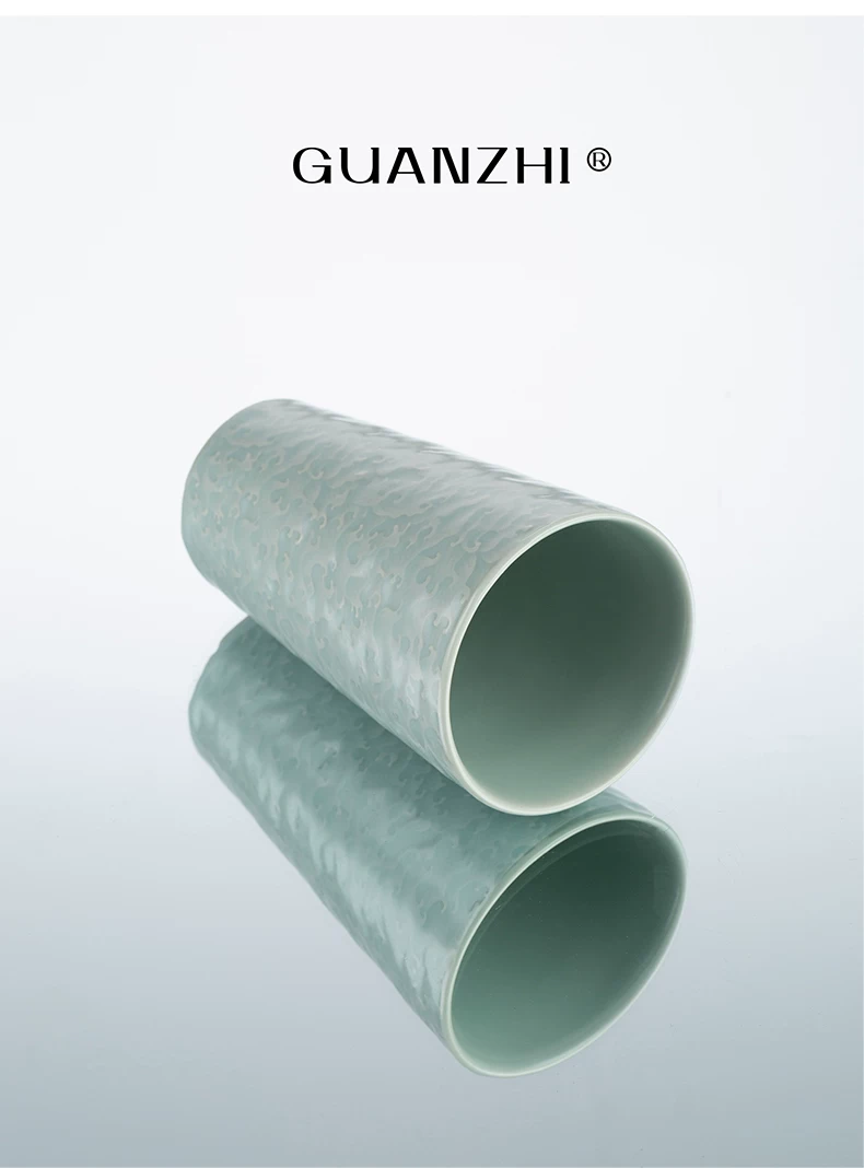 Guanzhi Sky-Blue Ru Ware Cup with Embossed Waves for Cola, Water, Tea and Coffee, source detail 8