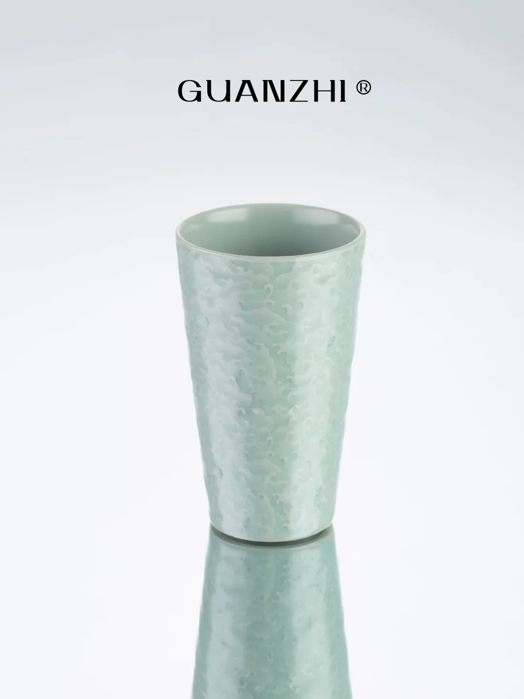 Guanzhi Sky-Blue Ru Ware Cup with Embossed Waves for Cola, Water, Tea and Coffee 6