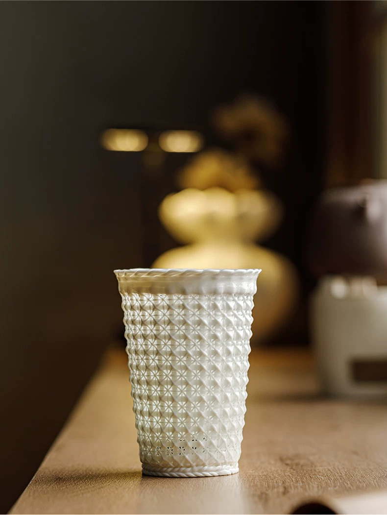 纯手工编织玲珑茶杯陶瓷主人杯高端个人专用可乐杯大容量喝茶杯子, source detail 2