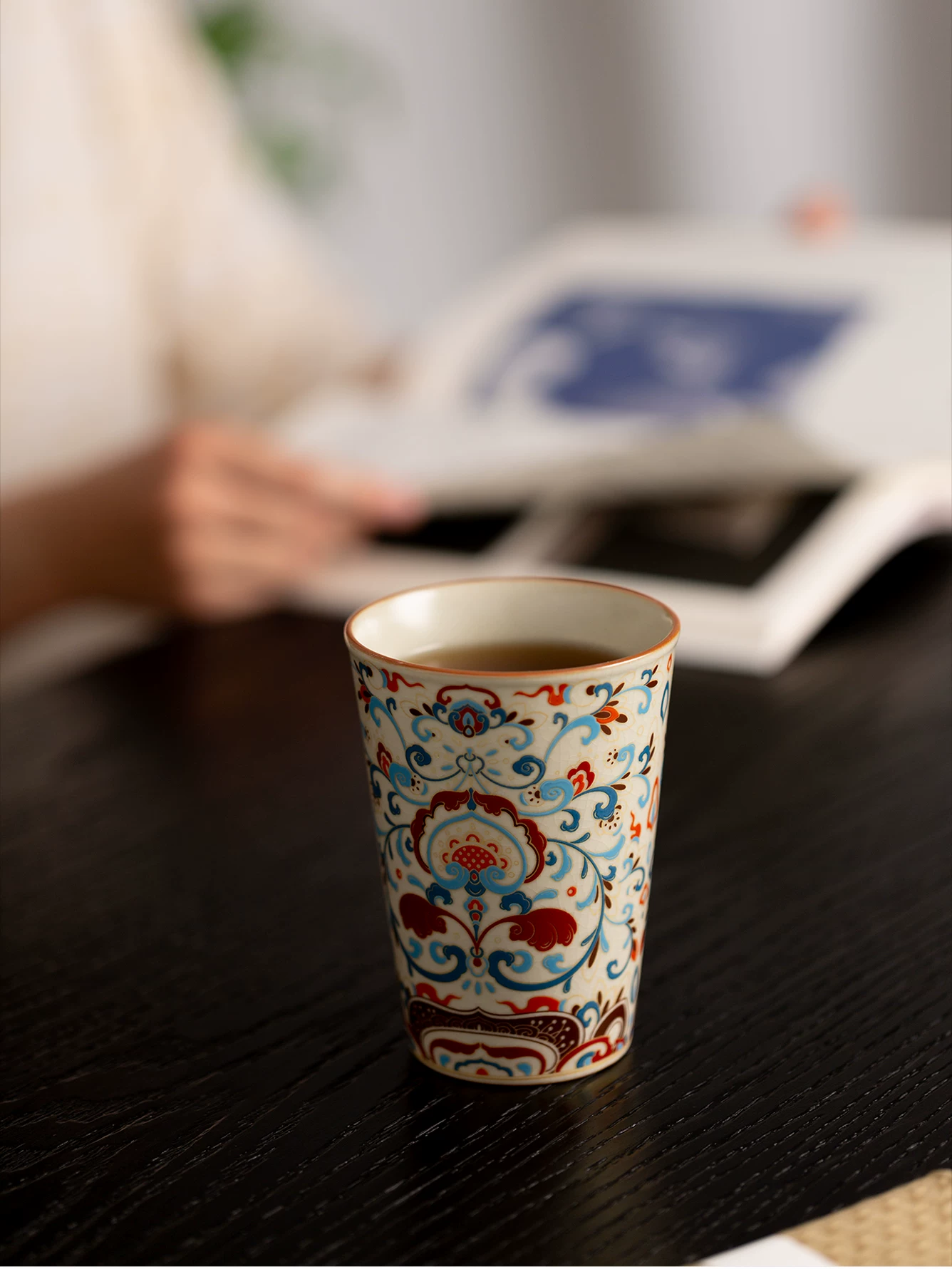 Guanzhi Dunhuang Scrollwork Ru Ware Large Personal Cola, Beverage and Tea Cup for Home Use, source detail 15