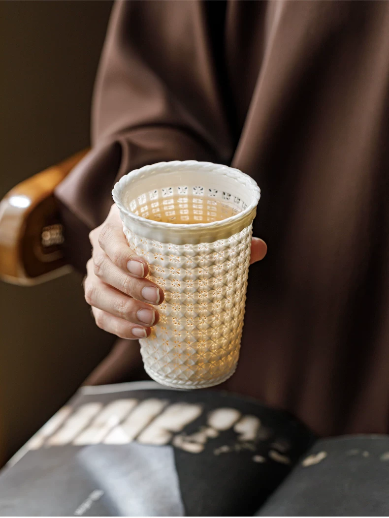 纯手工编织玲珑茶杯陶瓷主人杯高端个人专用可乐杯大容量喝茶杯子, source detail 11