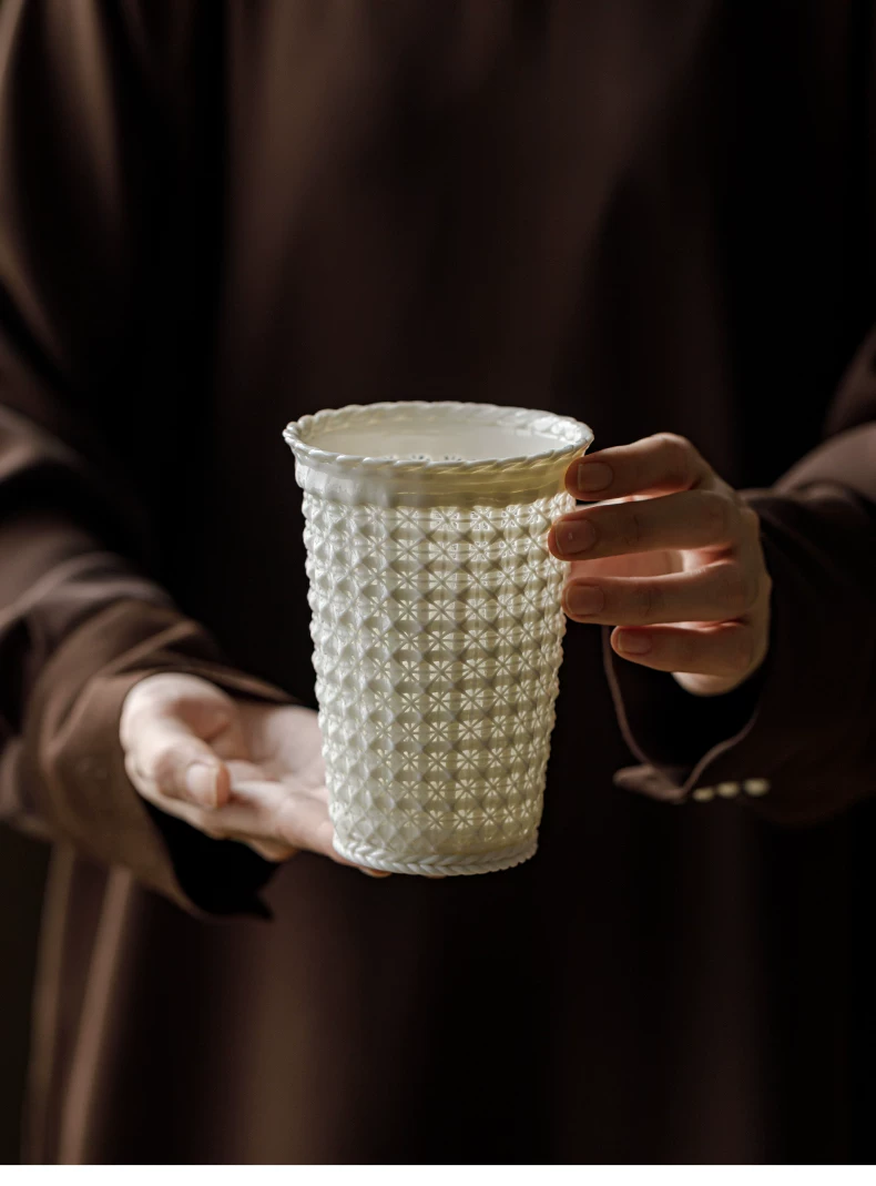 纯手工编织玲珑茶杯陶瓷主人杯高端个人专用可乐杯大容量喝茶杯子, source detail 18