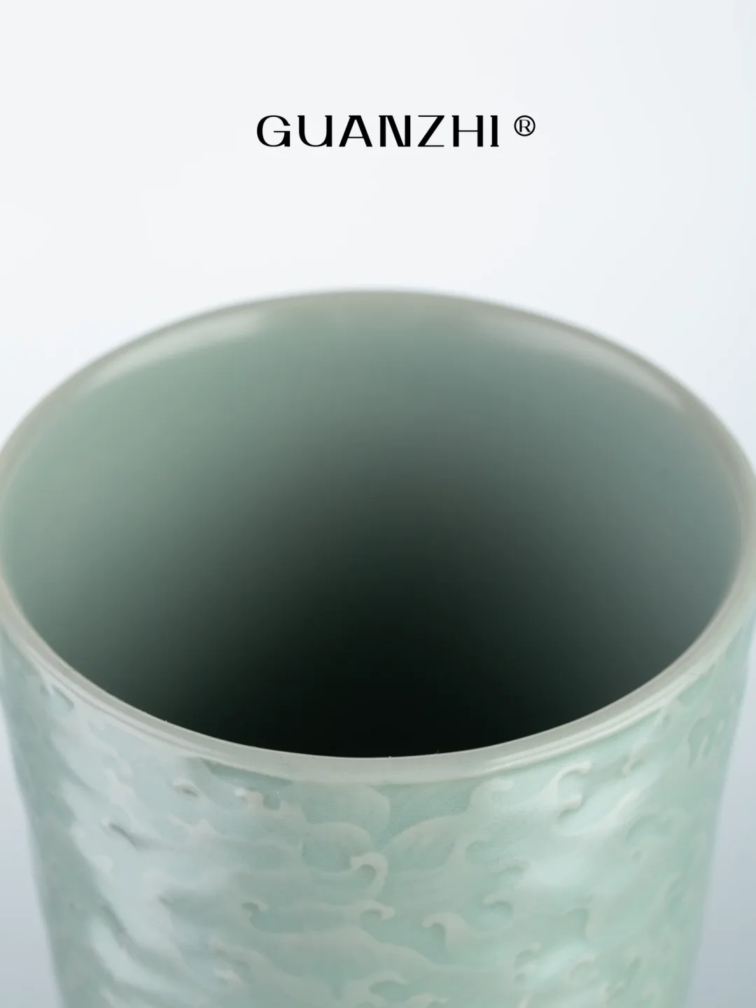 Guanzhi Sky-Blue Ru Ware Cup with Embossed Waves for Cola, Water, Tea and Coffee 8