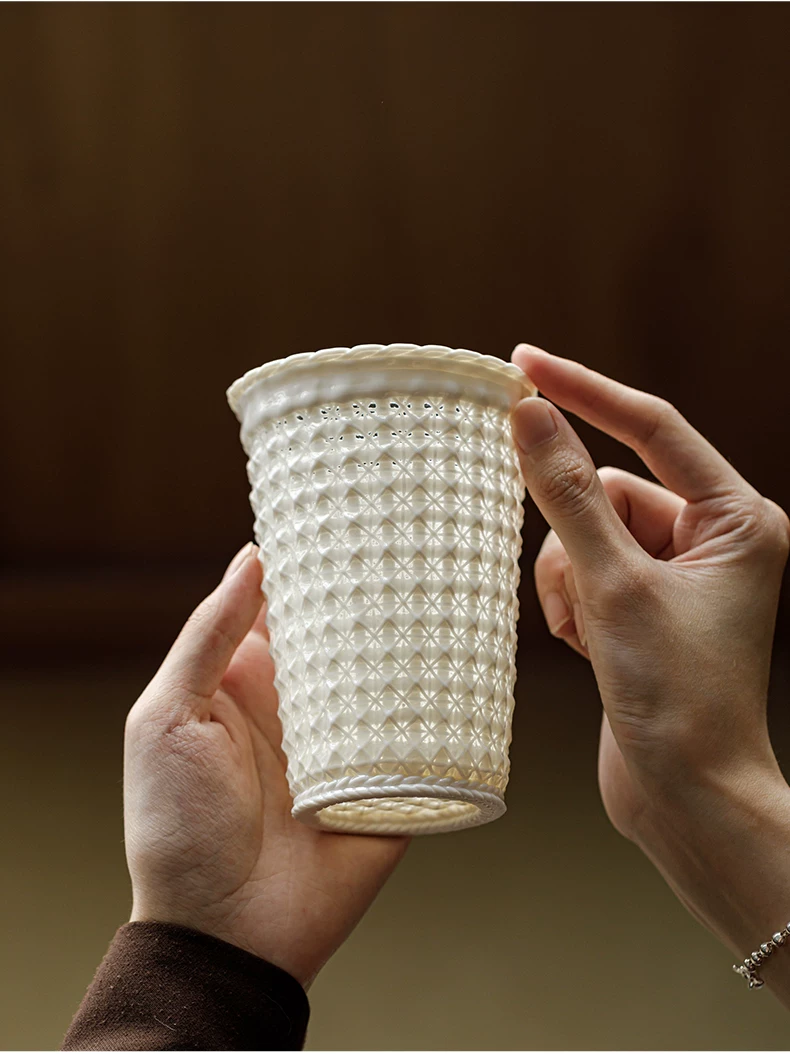 纯手工编织玲珑茶杯陶瓷主人杯高端个人专用可乐杯大容量喝茶杯子, source detail 5