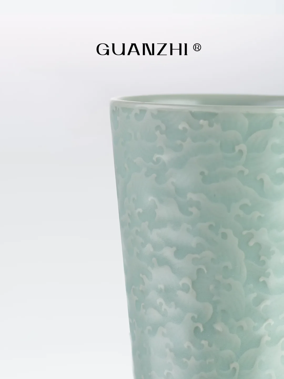 Guanzhi Sky-Blue Ru Ware Cup with Embossed Waves for Cola, Water, Tea and Coffee 9