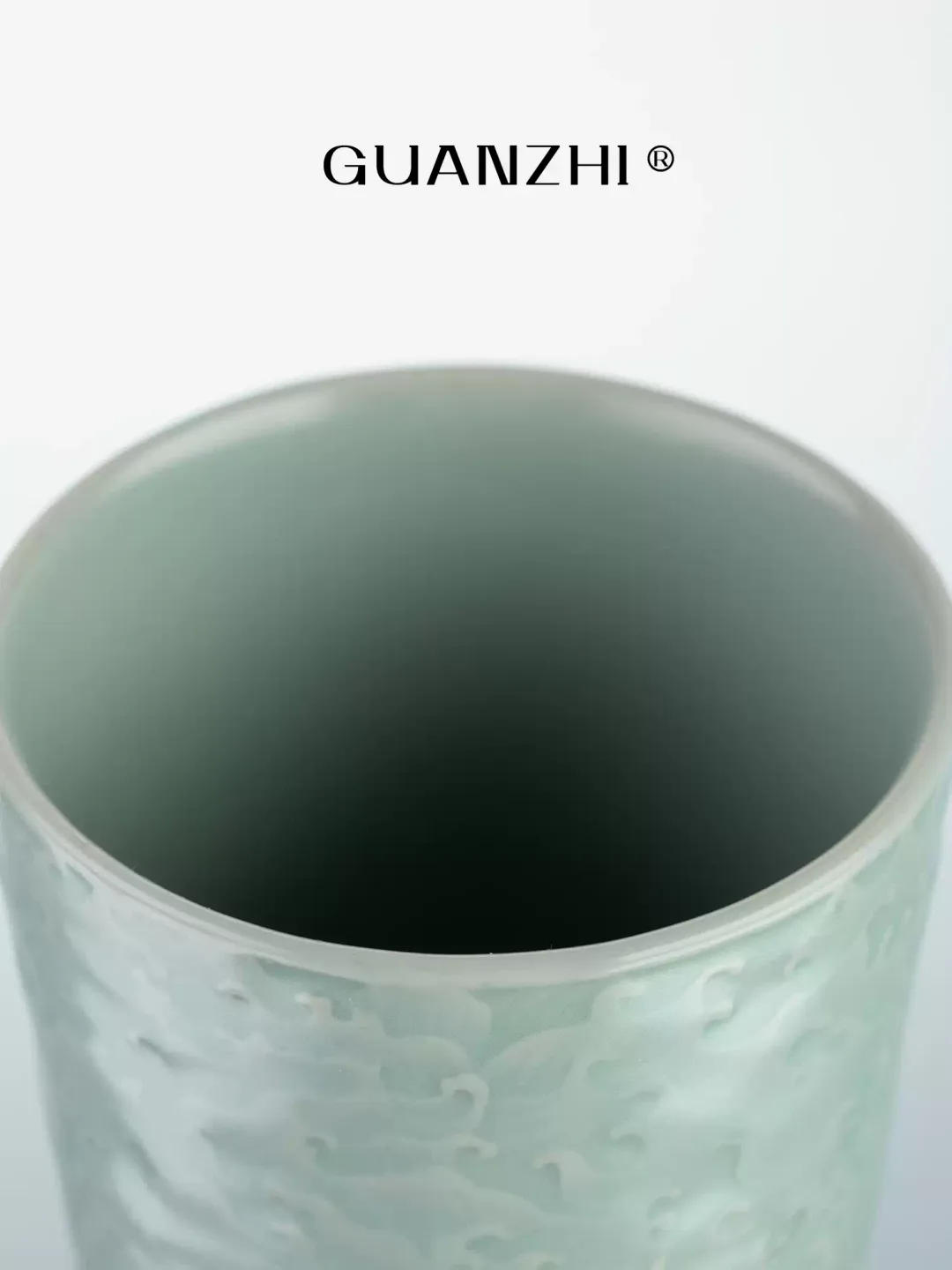 Guanzhi Sky-Blue Ru Ware Cup with Embossed Waves for Cola, Water, Tea and Coffee 3